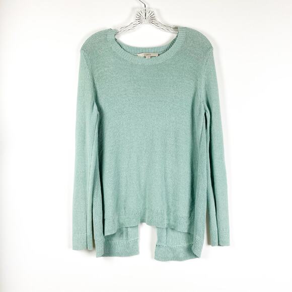 Loft Mint Green Split Back Cable Knit Sweater Pullover Womens Size Medium - Picture 3 of 10